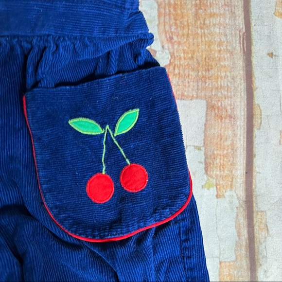 vtg Kids convertible overall / pants corduroy navy cherries 🍒 size 12M - Picture 6 of 7